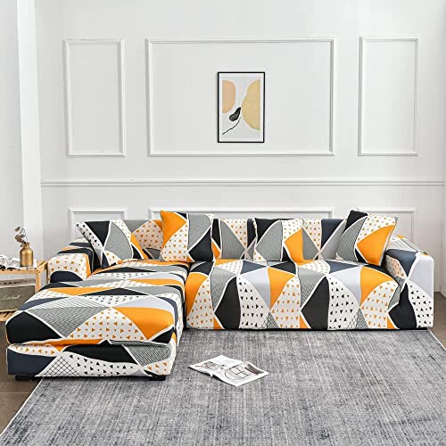 SHANNA Sofa Überwürfe Sofabezug l Form Elastische, Stretch Sofaüberwurf Antirutsch 2er Set 3 Sitzer + 3 Sitzer Sofahusse Sofa Bezug für L-Form Sofa Abdeckung mit 4 Stücke Kissenbezug von SHANNA