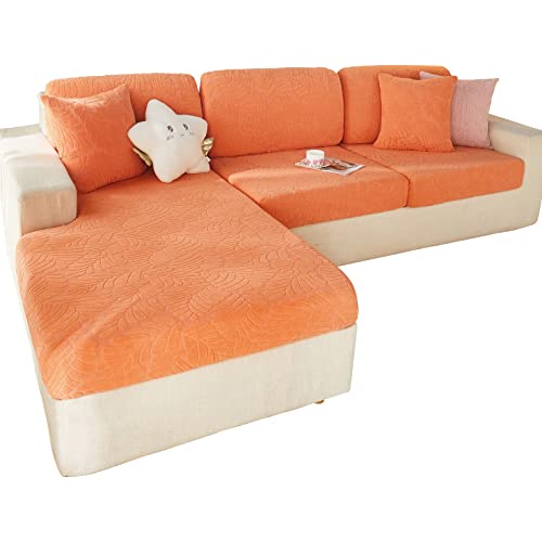 SHANNA Sofa Überzug Stretch, Couch Sofabezug 1 2 3 Sitzer L Form Ecksofa, Sofa Cover Sitzkissenbezug Sofaüberwürfe rutschfest Möbelschutz mit Elastischem Boden,(Blätter Orange, 3 Sitzer) von SHANNA