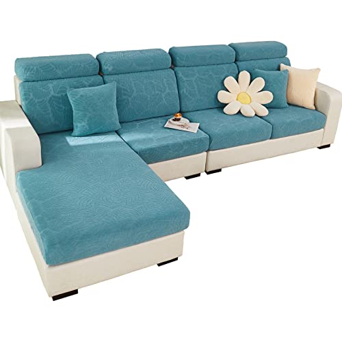 SHANNA Sofa Überzug Stretch, Couch Sofabezug 1 2 3 Sitzer L Form Ecksofa, Sofa Cover Sitzkissenbezug Sofaüberwürfe rutschfest Möbelschutz mit Elastischem Boden,(Blätterblau, Rückenlehnenbezug) von SHANNA