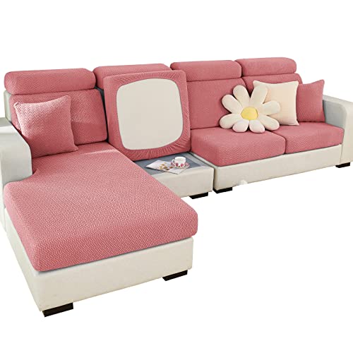 SHANNA Sofa Überzug Stretch, Couch Sofabezug 1 2 3 Sitzer L Form Ecksofa, Sofa Cover Sitzkissenbezug Sofaüberwürfe rutschfest Möbelschutz mit Elastischem Boden, Weben Rosa 3 Sitzer von SHANNA