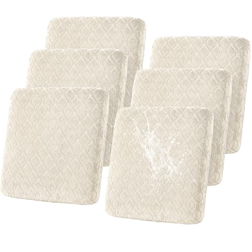 SHANNA Stretch Sofa Sitzkissenbezüge rutschfest Sofabezug: 6 Stück Bedruckte Outdoor-Kissenbezüge Hoch Elastische Magische Sofabezüge Jacquard Rutschfester Möbelschutz Geeignet für Haustiere (Beige) von SHANNA