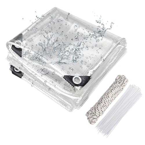 Transparente Plane mit ösen 420g/m² 3x3m, Abdeckplane Zeltplane Wasserdicht mit Seil und Kabelbinder, PVC Material Wetterfeste Plane zum Regenschutz für Pflanzen Gewächshaus Gartenmöbel von SHANNA