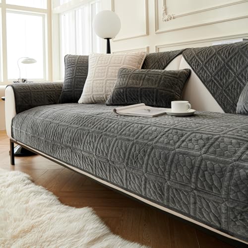 Upgrade Milchsamt Superweiche Sofa Überzug L Form U 1/2/3/4 Sitzer Couch Überzug Ecksofa, Sofabezug Set Universelle Rutschfeste Sofaschoner SofaÜberwurf Schutzdecke für Wohnzimmer(Dunkelgrau 90*210cm) von SHANNA