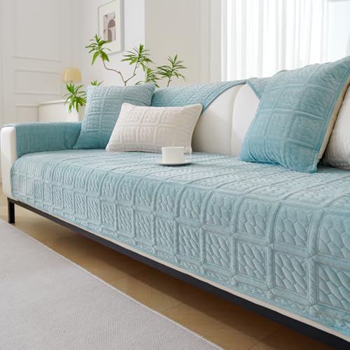 Upgrade Milchsamt Superweiche Sofa Überzug L Form U 1/2/3/4 Sitzer Couch Überzug Ecksofa, Sofabezug Set Universelle rutschfeste Sofaschoner SofaÜberwurf Schutzdecke für Wohnzimmer(Blau, 90 * 210cm) von SHANNA
