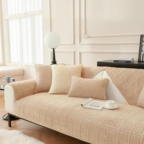 Upgrade Milchsamt Superweiche Sofa Überzug L Form U 1/2/3/4 Sitzer Couch Überzug Ecksofa, Sofabezug Set Universelle rutschfeste Sofaschoner SofaÜberwurf Schutzdecke für Wohnzimmer(Khaki, 70 * 70cm) von SHANNA