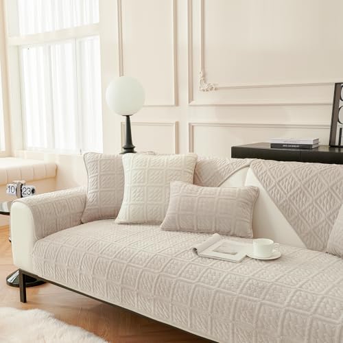 Upgrade Milchsamt Superweiche Sofa Überzug L Form U 1/2/3/4 Sitzer Couch Überzug Ecksofa, Sofabezug Set Universelle rutschfeste Sofaschoner SofaÜberwurf Schutzdecke für Wohnzimmer(Khaki, 90 * 160cm) von SHANNA