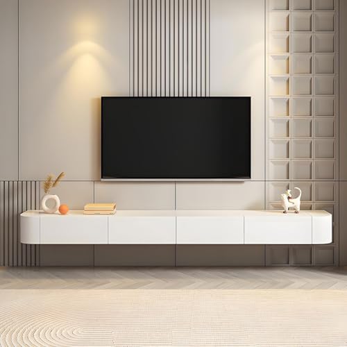SHANRENSAN Tv Lowboard Hängend 220cm Lang, Tv Schrank Holz Weiss, Viel Stauraum, Moderner Stil, Fernsehtisch Holz FüR Wohnzimmer Schlafzimmer Wohnung Schlafsaal, Tv Fernsehschrank (220 * 20 * 24cm) von SHANRENSAN