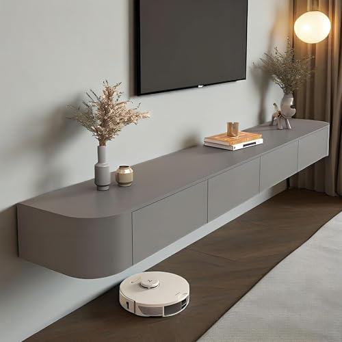 Tv Lowboard HäNgend, Tv Schrank Weiss, Fernsehtisch Holz Mit Stauraum Unter Dem Fernseher, Tv Board Fernsehschrank Geeignet FüR Wohnzimmer, Schlafzimmer, Wohnung, Schlafsaal (Grau, 240m*24cm*20cm) von SHANRENSAN