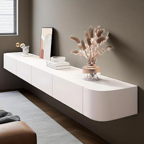 Tv Lowboard HäNgend, Tv Schrank Weiss, Fernsehtisch Holz Mit Stauraum Unter Dem Fernseher, Tv Board Fernsehschrank Geeignet FüR Wohnzimmer, Schlafzimmer, Wohnung, Schlafsaal (Weiß, 240m*24cm*20cm) von SHANRENSAN