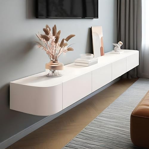 Tv Schrank Weiss, Tv Lowboard HäNgend Leicht Zu Reinigen, Fernsehtisch Holz Mit Stauraum Unter Dem Fernseher, Tv Board Fernsehschrank Geeignet FüR Wohnzimmer, Schlafzimmer (1, Weiß, 120 * 24 * 20) von SHANRENSAN