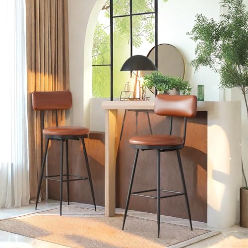 SHAODENG 2er Set Barhocker Outdoor, Küchenstühle mit Rückenlehne, Metallbeinen und Sitzfläche aus Kunstleder, Esszimmerstühle für Bar, Küche, Wohnzimmer, Schlafzimmer, Braun von SHAODENG