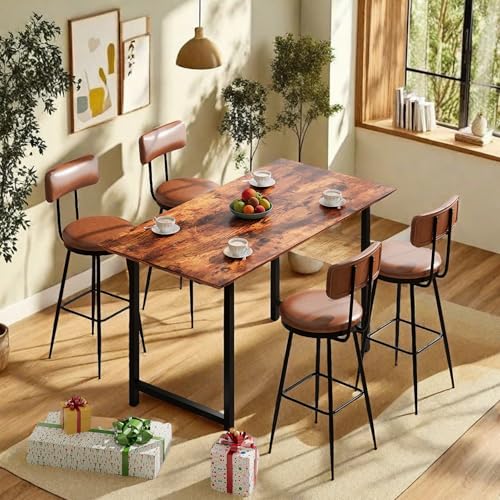 SHAODENG Barhocker mit Lehne, Küchenstühle 4er Set mit Metallbeinen und Sitzfläche aus Kunstleder, bis 150 kg belastbar, Frühstückshocker für Bar, Esszimmer, Wohnzimmer, Schlafzimmer, Braun von SHAODENG