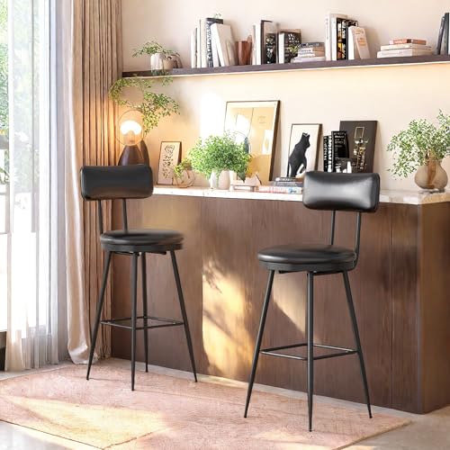 SHAODENG Esszimmerstühle 2er Set, Küchenstühle mit Rückenlehne, Metallbeinen und Sitzfläche aus Kunstleder, Barhocker für Bar, Küche, Wohnzimmer, Schlafzimmer, Schwarz von SHAODENG