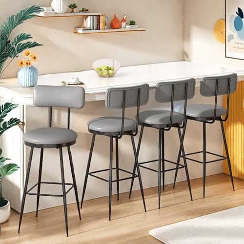 SHAODENG Esszimmerstühle 4er Set, Barhocker mit Lehne, Metallbeinen und Sitzfläche aus Kunstleder, bis 150 kg belastbar, Küchenstühle für Bar, Küche, Wohnzimmer, Schlafzimmer, Dunkelgrau von SHAODENG