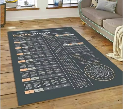 Gitarre Akkorde Theorie Diagramm Musik Teppich Schlafzimmer Wohnzimmer Zuhause Sofa Teppich Dekoration Originalität Große Fußmatte 120X180Cm von SHAOPENGA