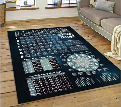 Gitarre Akkorde Theorie Diagramm Musik Teppich Schlafzimmer Wohnzimmer Zuhause Sofa Teppich Dekoration Originalität Große Fußmatte 140X200Cm von SHAOPENGA
