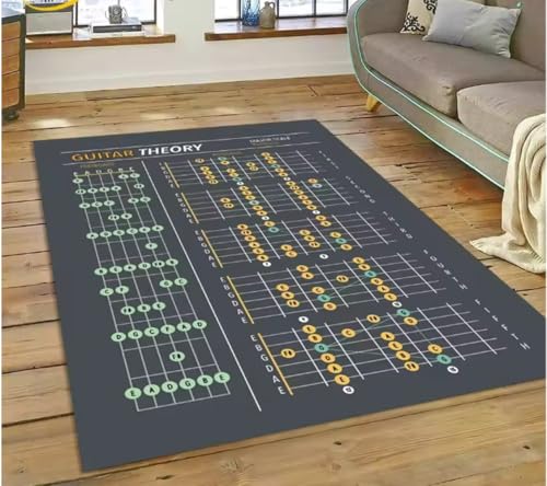 Gitarre Akkorde Theorie Diagramm Musik Teppich Schlafzimmer Wohnzimmer Zuhause Sofa Teppich Dekoration Originalität Große Fußmatte 140X200Cm von SHAOPENGA