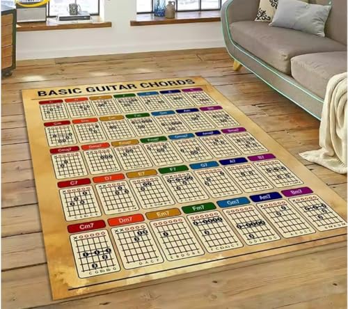 Gitarre Akkorde Theorie Diagramm Musik Teppich Schlafzimmer Wohnzimmer Zuhause Sofa Teppich Dekoration Originalität Große Fußmatte 50X80Cm von SHAOPENGA