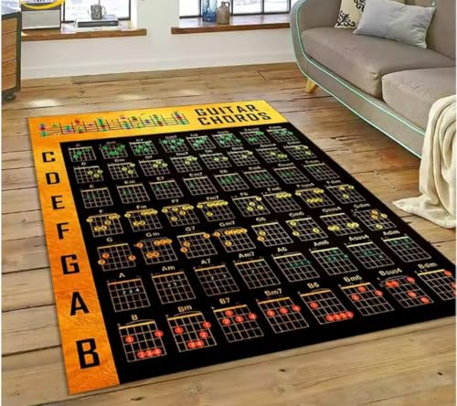 Gitarre Akkorde Theorie Diagramm Musik Teppich Schlafzimmer Wohnzimmer Zuhause Sofa Teppich Dekoration Originalität Große Fußmatte 80X120Cm von SHAOPENGA