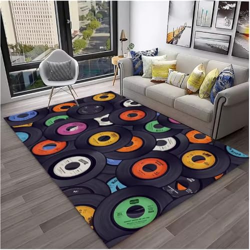 Retro Vinyl Schallplatte Musik Kunst Teppich Für Zuhause Wohnzimmer Schlafzimmer Sofa Fußmatte Dekor Bereich Teppich rutschfeste Bodenmatte 60X90Cm von SHAOPENGA