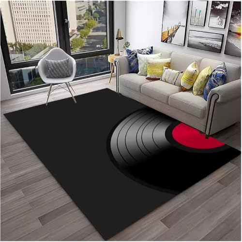 Retro Vinyl Schallplatte Musik Kunst Teppich Für Zuhause Wohnzimmer Schlafzimmer Sofa Fußmatte Dekor Bereich Teppich rutschfeste Bodenmatte 60X90Cm von SHAOPENGA
