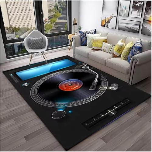 Retro Vinyl Schallplatte Musik Kunst Teppich Für Zuhause Wohnzimmer Schlafzimmer Sofa Fußmatte Dekor Bereich Teppich rutschfeste Bodenmatte 80X120Cm von SHAOPENGA