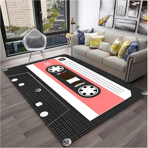 SHAOPENGA Musik Kassette Band Retro Muster Teppich Für Zuhause Wohnzimmer Schlafzimmer Schlafzimmer Sofa Fußmatte Dekor Teppich rutschfeste Bodenmatte 160X230Cm von SHAOPENGA
