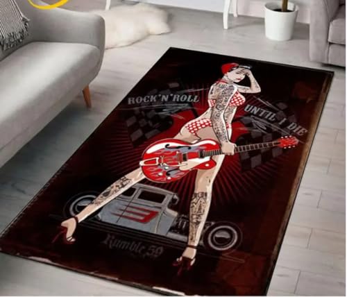 SHAOPENGA Retro Rockabilly Hip Hop Musik Teppich Für Wohnzimmer Schlafzimmer Bereich Teppiche Tür rutschfeste Bodenmattegeburtstag Poster Matte 60X90Cm von SHAOPENGA