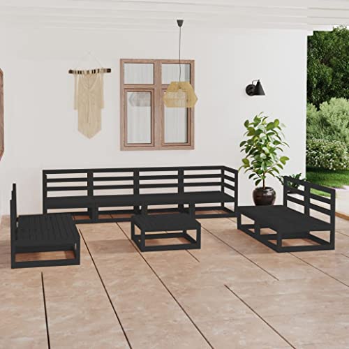 SHAPLE Gartenmöbel-Sets 9-teilig Garten-Lounge-Set schwarz massives Kiefernholz Möbel von SHAPLE