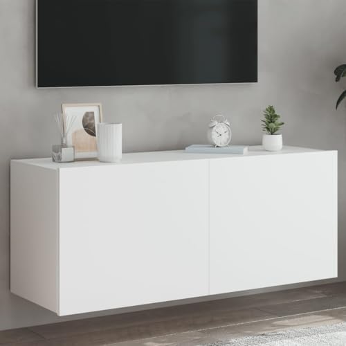 SHAPLE TV Wandschrank mit LED Leuchten Weiß 100x35x41cm Möbel von SHAPLE