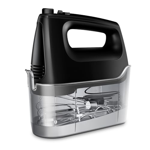 Handmixer Elektrisch Handrührgerät 6 Stufen Plus Turbo Kein Spritzen Mixer Handrührer mit Aufbewahrungskiste,5*Edelstahl Zubehör, Schwarz 400W Leiser Motor von SHARDOR