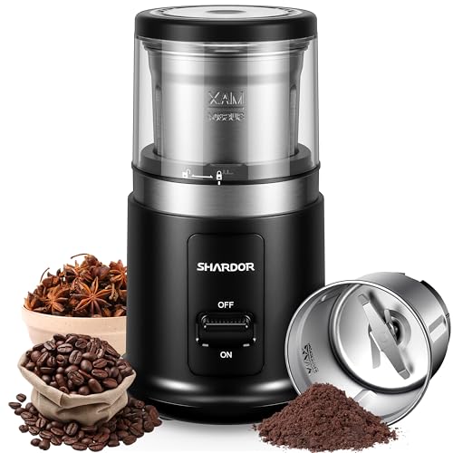 SHARDOR Kaffeemühle Elektrisch mit abnehmbarer Edelstahlschüssel, 75g Füllmenge Gewürzmühle, Coffee Grinder Für Kaffeebohnen, GewüRzen, Getreide, NüSsen Verwendet Werden von SHARDOR