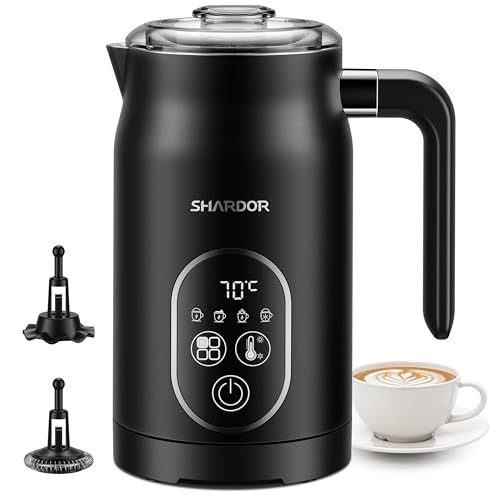 SHARDOR Milchaufschäumer Elektrisch，5 in 1 Funktionen Milchaufschäumer, 4 Temperatur optionen, 2 Schneebesen für Milch, heiße Schokolade, Latte, Cappuccinos，Schwarz von SHARDOR