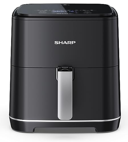 SHARP AF-GS552AE-B Heißluftfritteuse 5,5L mit digitaler Steuerung – Touchdisplay Funktion, 8 Programme, 1650W, Schwarz, Backen ohne Öl, B: 31,3 cm x H: 31,8 cm x T: 39,5 cm von SHARP