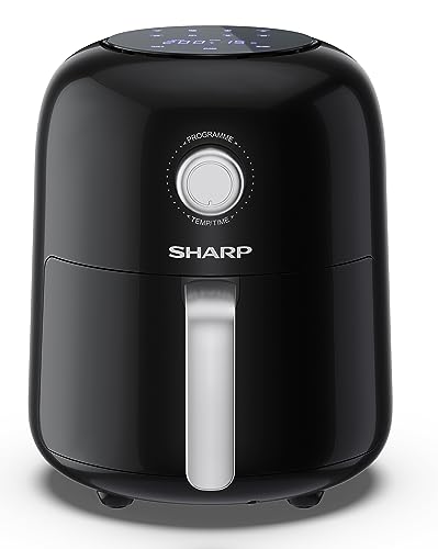 SHARP ‎AF-GS404AE-B Heißluftfritteuse 4L mit halbdigitaler Steuerung – Touchdisplay Funktion, 8 Programme, 1300W, Schwarz, Backen ohne Öl von SHARP