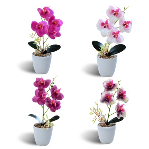 SHARPMAX 4 StüCk KüNstliche Orchideen Im Topf Kunstblumen KüNstliche Pflanzen FüR TischbüRo Home Hochzeit Party Bad Balkon Garden Decor(A) von SHARPMAX