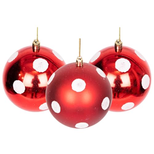 10 cm/6 Stück Weihnachtskugeln, bruchsicher, rot-weiße Punkte, Weihnachtsbaumschmuck, Kugel, Ornamente, Bälle, Weihnachtsdekoration, Weihnachtsdekoration, glänzend, matt, Glitzer von SHATCHI