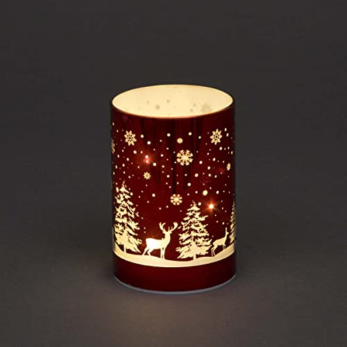 13 cm große Weihnachtsvase, Tischlampe, geätzte Glasröhre, Waldszene rote Zylinder-LED-Lichterkette, batteriebetrieben von SHATCHI