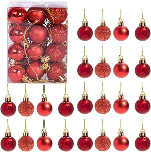 30 mm/12 Stück Weihnachtskugeln, bruchsicher, rot, Weihnachtsbaumschmuck, Kugel, Ornamente, Kugeln, Weihnachtsdekoration, Urlaubsdekoration, glänzend, matt, Glitzer von SHATCHI