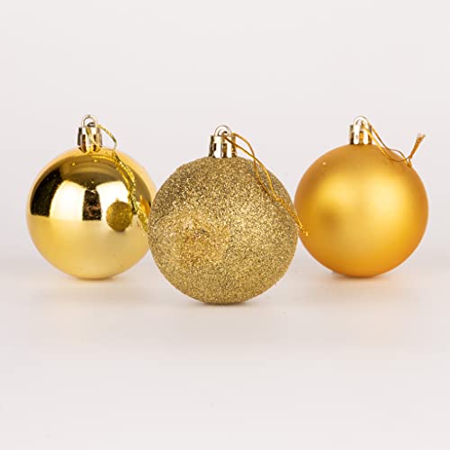 50 mm/12 Stück Weihnachtskugeln, bruchsicher, Gold, Weihnachtsbaumschmuck, Kugel, Ornamente, Kugeln, Weihnachtsdekoration, Urlaubsdekoration, glänzend, matt, Glitzer von SHATCHI