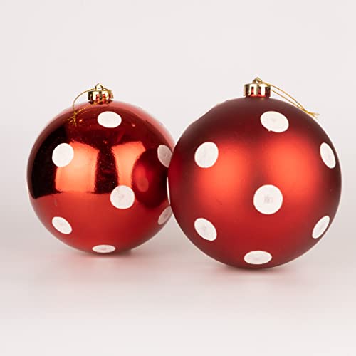 50 mm/12 Stück Weihnachtskugeln, bruchsicher, rot, weiß, gepunktet, Weihnachtsbaumschmuck, Kugel, Ornamente, Kugeln, Weihnachtsdekoration, Urlaubsdekoration, glänzend, matt, glitzernd von SHATCHI