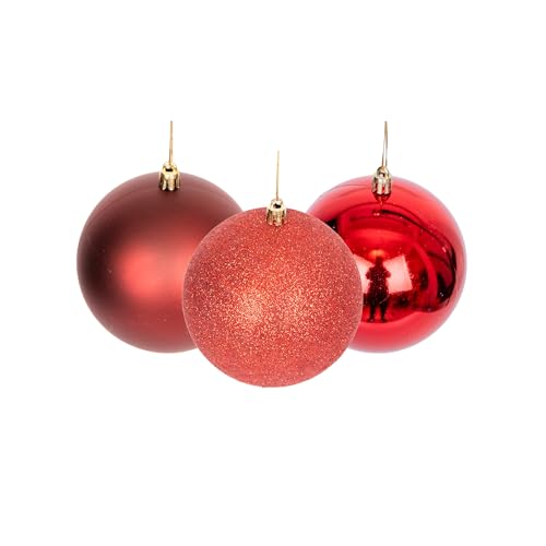 60 mm/18 Weihnachtskugeln, bruchsicher, dunkelrot, Weihnachtsbaumschmuck, Kugel, Ornamente, Bälle, Weihnachtsdekoration, Weihnachtsdekoration, glänzend, matt, Glitzer von SHATCHI