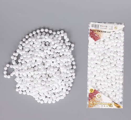 7,2 m Lange weiße glänzende Weihnachtskette, metallische Weihnachtsperlen-Girlande, künstliche Perlen, Lametta für Weihnachtsbaum, hängende Dekorationen, DIY, Kunst und Handwerk, Juwelier von SHATCHI