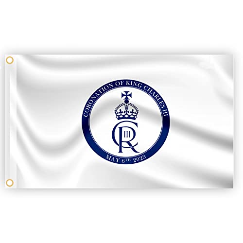 Große weiße Flagge, König Charles III Cypher, britischer Monarch, Krönung, Feier, Britische Flagge, Garten, Straße, Kneipe, Outdoor-Dekorationen Große weiße Flagge, König Charles III Cypher, britischer Monarch, Krönung, Feier, Britische Flagge, Garten, Straße, Kneipe, Outdoor-Dekorationen von SHATCHI
