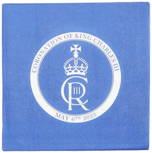 King Charles III blaue Papierservietten King's Coronation UK British Royal Partyzubehör Geschirr Dekorationen Souvenir 25 Stück von SHATCHI