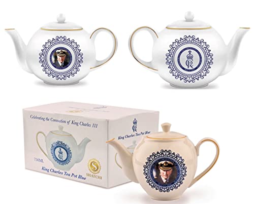 King Charles III Portrait Memorabilia König Krönung Gedenkkanne Keramik Souvenirs Geschenk Seine Majestät 750ml Kaffee Teekanne von SHATCHI