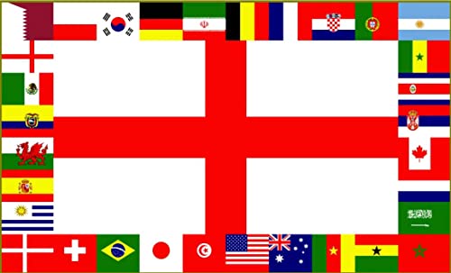 SHATCHI 150 x 90 cm England St. George Flagge 2022 Katar FIFA Weltmeisterschaft 32 Länder Nationalflaggen Stoff Alles in einem Fußball Fußball Sport Kneipe Bar Garten Dekoration von SHATCHI