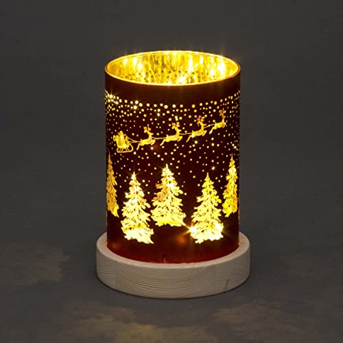 SHATCHI 16 cm weihnachtlich dekorierte Vase, Tischlampe, geätzte Glasröhre, Weihnachtsmann, Schlitten, rote Zylinder-LED-Lichterkette, batteriebetrieben von SHATCHI