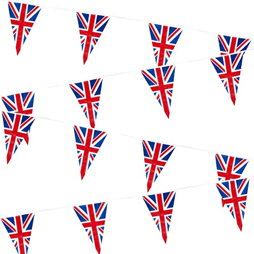 SHATCHI Wimpelkette, 20 m lang, Union Jack, mit 50 dreieckigen Flaggen, für Sport, königliche Veranstaltungen, Straßen, Partys, Dekorationen, Kneipen, Grillabende, Großbritannien von SHATCHI