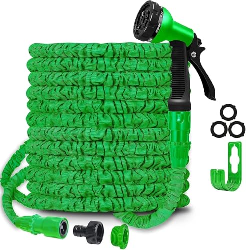 SHATCHI Gartenrohr, flexibler dehnbarer magischer Schlauch mit 1,9 cm, 1,27 cm Armaturen, Sprühdüse mit 8 Funktionen, Blau oder Grün, 15 m von SHATCHI